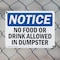 Signmission No Food Or Drink Allowed In Dumpster, 14 in W x Rectangle, Plastic OS-2PACK-NS-P-1014-L-14570 - alternate 2